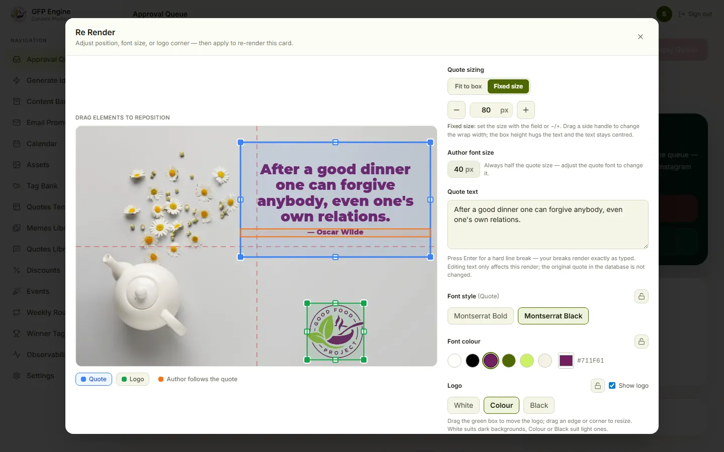 Good Food Project rerender modal